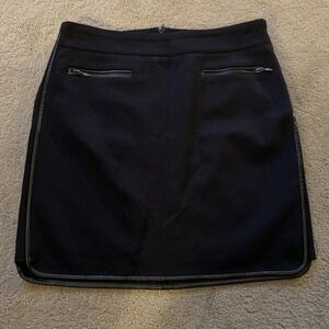 WHITE‎ HOUSE BLACK MARKET BLACK PONTE KNIT MINI SKIRT W/FAUX LEATHER TRIM SIZE 0